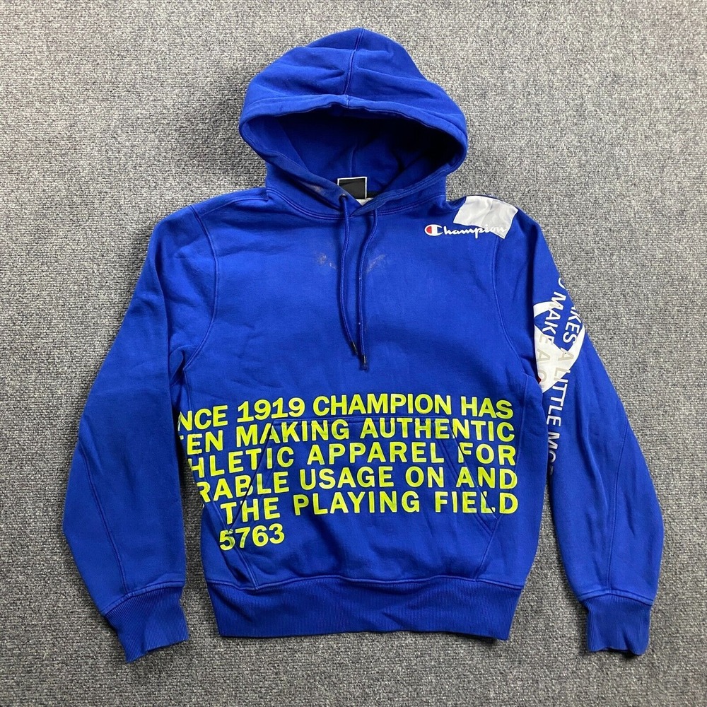 Champion Hoodie Adults Medium Blue Behind The Label Pullover Bleached Mens